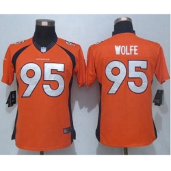 Nike Broncos #95 Derek Wolfe Orange Team Color Womens Stitched NFL New Limited Jersey