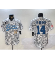 Men Detroit Lions 14 Amon Ra St Brown 2024 Arctic Camo Salute To Service Stitched Baseball Jersey 2