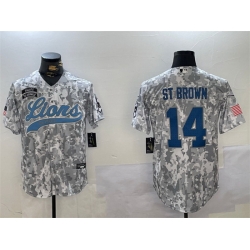 Men Detroit Lions 14 Amon Ra St Brown 2024 Arctic Camo Salute To Service Stitched Baseball Jersey