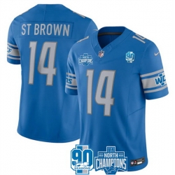 Men Detroit Lions 14 Amon Ra St  Brown Blue 2023 F U S E  NFC North Division Champions Vapor Untouchable Limited Stitched Jersey