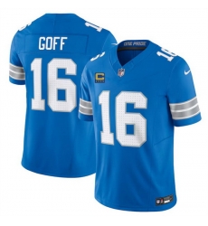 Men Detroit Lions 16 Jared Goff Blue 2024 F U S E  With 4 Star C Patch Vapor Limited Stitched Jersey