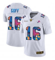 Men Detroit Lions 16 Jared Goff Men White Nike Multi Color 2020 NFL Crucial Catch Limited NFL Jersey