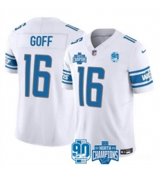 Men Detroit Lions 16 Jared Goff White 2023 F U S E  90th Anniversary NFC North Division Champions Vapor Untouchable Limited Stitched Jersey