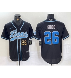 Men Detroit Lions 26 Jahmyr Gibbs Black Cool Base Stitched Baseball Jersey 1