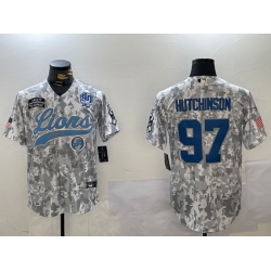 Men Detroit Lions 97 Aidan Hutchinson 2024 Arctic Camo Salute To Service Stitched Baseball Jersey 6