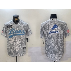 Men Detroit Lions Team Big Logo 2024 Arctic Camo Salute To Service Stitched Baseball Jersey