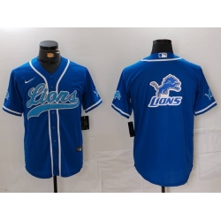 Men Detroit Lions Team Big Logo Blue Cool Base Stitched Baseball Jersey