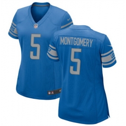 Women Detroit Lions 5 David Montgomery Blue Stitched Jersey 28Run Smaller 29