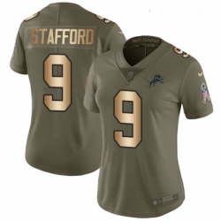 Womens Nike Detroit Lions 9 Matthew Stafford Limited OliveGold Salute to Service NFL Jersey