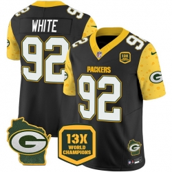 Men Green Bay Packers 92 Reggie White Cheese Black 2024 F U S E  13 Time World Champions And Home Patch Vapor Untouchable Limited Stitched Football Jersey