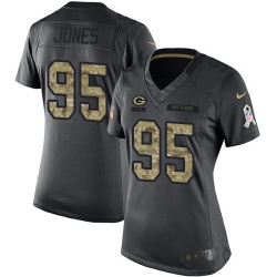 Nike Packers #95 Datone Jones Black Womens Stitched NFL Limited 2016 Salute to Service Jersey