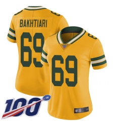 Women Packers 69 David Bakhtiari Gold Stitched Football Limited Inverted Legend 100th Season Jersey