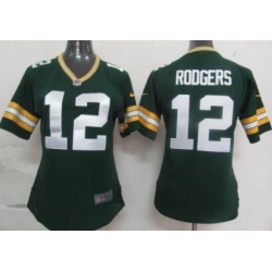 Womens Nike Green Bay Packers 12 Rodgers Green Nike NFL Jerseys