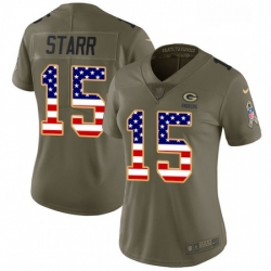 Womens Nike Green Bay Packers 15 Bart Starr Limited OliveUSA Flag 2017 Salute to Service NFL Jersey