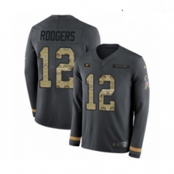 Youth Nike Green Bay Packers 12 Aaron Rodgers Limited Black Salute to Service Therma Long Sleeve NFL Jersey