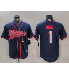 Men Houston Texans 1 Stefon Diggs Navy With Patch Cool Base Stitched Baseball Jersey 1