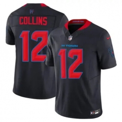 Men Houston Texans 12 Nico Collins Navy 2024 2nd Alternate F U S E Vapor Stitched Jersey