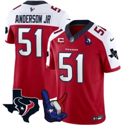 Men Houston Texans 51 Will Anderson Jr  Red White 2023 F U S E  With 1 Star C And Hand Sign Throwing Up The H Patch Vapor Untouchable Limited Stitched Foot