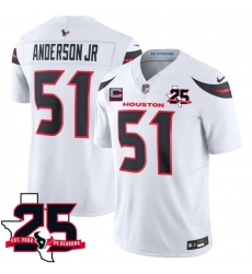 Men Houston Texans 51 Will Anderson Jr White 2026 With 25th Anniversary Patch And 4 Star C Patch F U S E Vapor Limited Stitched Football Jersey Men Houston Texans 51 Will Anderson Jr White 2026 With 25th Anniversary Patch And 4 Star C Patch F U S E Vapor Limited Stitched Football Jersey