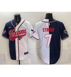 Men Houston Texans  7 C J  Stroud Navy White Split With Patch Cool Base Stitched Baseball Jersey