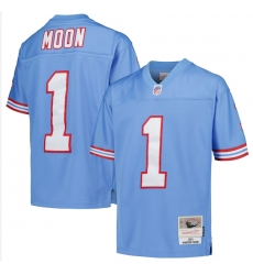 Men Tennessee Titans 1 Warren Moon Light Blue Throwback Stitched Football Jersey