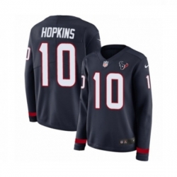 Womens Nike Houston Texans 10 DeAndre Hopkins Limited Navy Blue Therma Long Sleeve NFL Jersey