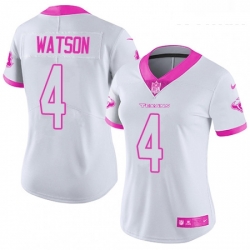 Womens Nike Houston Texans 4 Deshaun Watson Limited WhitePink Rush Fashion NFL Jersey