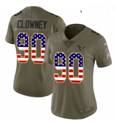 Womens Nike Houston Texans 90 Jadeveon Clowney Limited OliveUSA Flag 2017 Salute to Service NFL Jersey