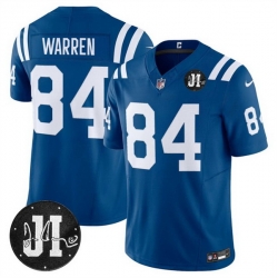 Men Indianapolis Colts 84 Tyler Warren Blue 2025 F U S E  Jim Irsay Patch Vapor Limited Stitched Football Jersey