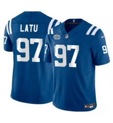 Men Indianapolis Colts 97 Laiatu Latu Blue 2024 With Dradt Patch F U S E  Vapor Limited Stitched Football Jersey