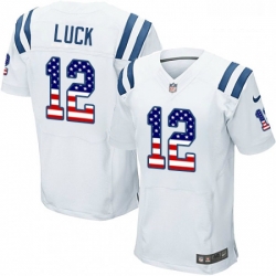 Men Nike Indianapolis Colts 12 Andrew Luck Elite White Road USA Flag Fashion NFL Jersey