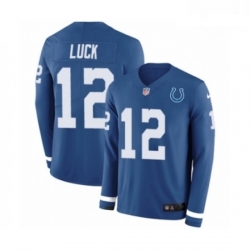 Men Nike Indianapolis Colts 12 Andrew Luck Limited Blue Therma Long Sleeve NFL Jersey