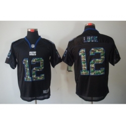 Nike Indianapolis Colts 12 Andrew Luck Black Elite Lights Out Camo Number NFL Jersey