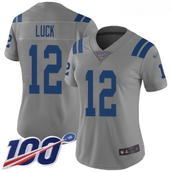 Colts #12 Andrew Luck Gray Women Stitched Football Limited Inverted Legend 100th Season Jersey