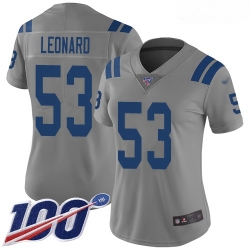 Colts #53 Darius Leonard Gray Women Stitched Football Limited Inverted Legend 100th Season Jersey