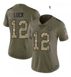 Womens Nike Indianapolis Colts 12 Andrew Luck Limited OliveCamo 2017 Salute to Service NFL Jersey