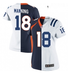 Womens Nike Indianapolis Colts 18 Peyton Manning Elite WhiteNavy Blue Split Fashion NFL Jersey