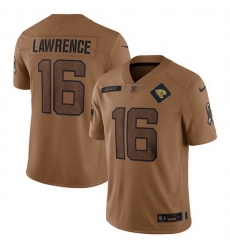 Men Jacksonville Jaguars 16 Trevor Lawrence 2023 Brown Salute To Service Vapor Untouchable Limited Stitched Jersey