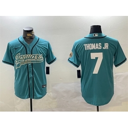 Men Jacksonville Jaguars 7 Brian Thomas Jr Teal With Patch Cool Base Stitched Baseball Jersey