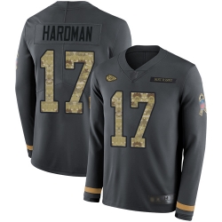 Chiefs 17 Mecole Hardman Anthracite Salute to Service Men Stitched Football Limited Therma Long Sleeve Jersey