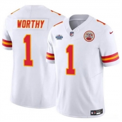 Men   Kansas City Chiefs 1 Xavier Worthy White F U S E With Draft Patch Vapor Untouchable Limited Stitched Football Jersey