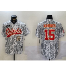 Men Kansas City Chiefs 15 Patrick Mahomes 2024 Arctic Camo Salute To Service Stitched Baseball Jersey 1