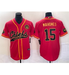 Men Kansas City Chiefs 15 Patrick Mahomes Red Gold Cool Base Stitched Baseball Jersey