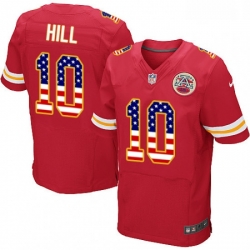 Men Nike Kansas City Chiefs 10 Tyreek Hill Elite Red Home USA Flag Fashion NFL Jersey