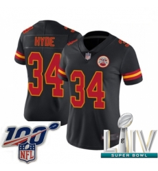 2020 Super Bowl LIV Women Kansas City Chiefs #34 Carlos Hyde Limited Black Rush Vapor Untouchable Football Jersey