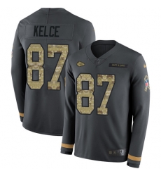 Nike Chiefs #87 Travis Kelce Anthracite Salute to Service Youth Long Sleeve Jersey