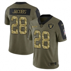 Men Las Vegas Raiders 28 Josh Jacobs 2021 Salute To Service Olive Camo Limited Stitched Jersey