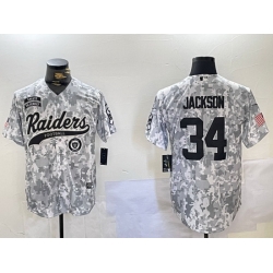 Men Las Vegas Raiders 34 Bo Jackson 2024 Arctic Camo Salute To Service Stitched Baseball Jersey 3