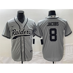 Men Las Vegas Raiders 8 Josh Jacobs Gray Cool Base Stitched Baseball Jersey