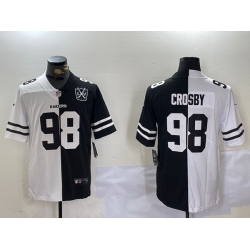 Men Las Vegas Raiders 98 Maxx Crosby Black  26 White Split With 65th Anniversary Patch Vapor Limited Stitched Jersey 1